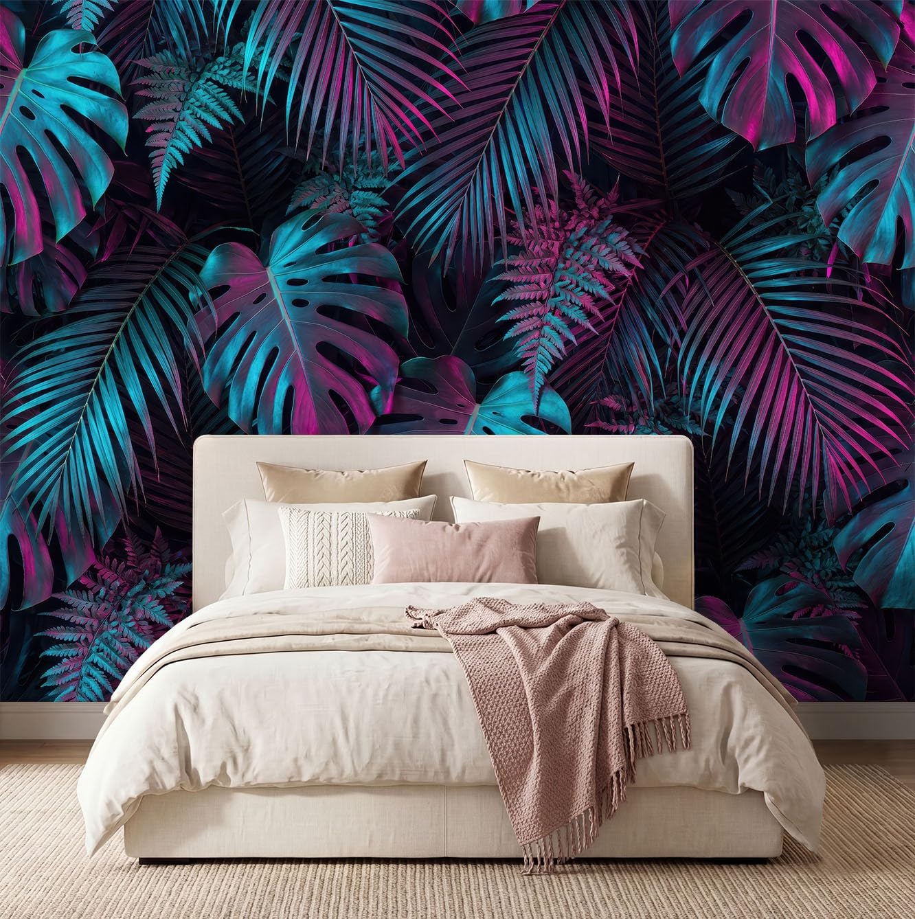 Tropikalna botaniczna tapeta panoramiczna - dekoracja ścienna XL monstera liście palmowe paprocie - gobelin ścienny tapeta z włókniny do sypialni salonu biura - obraz ścienny 250 x 175 cm