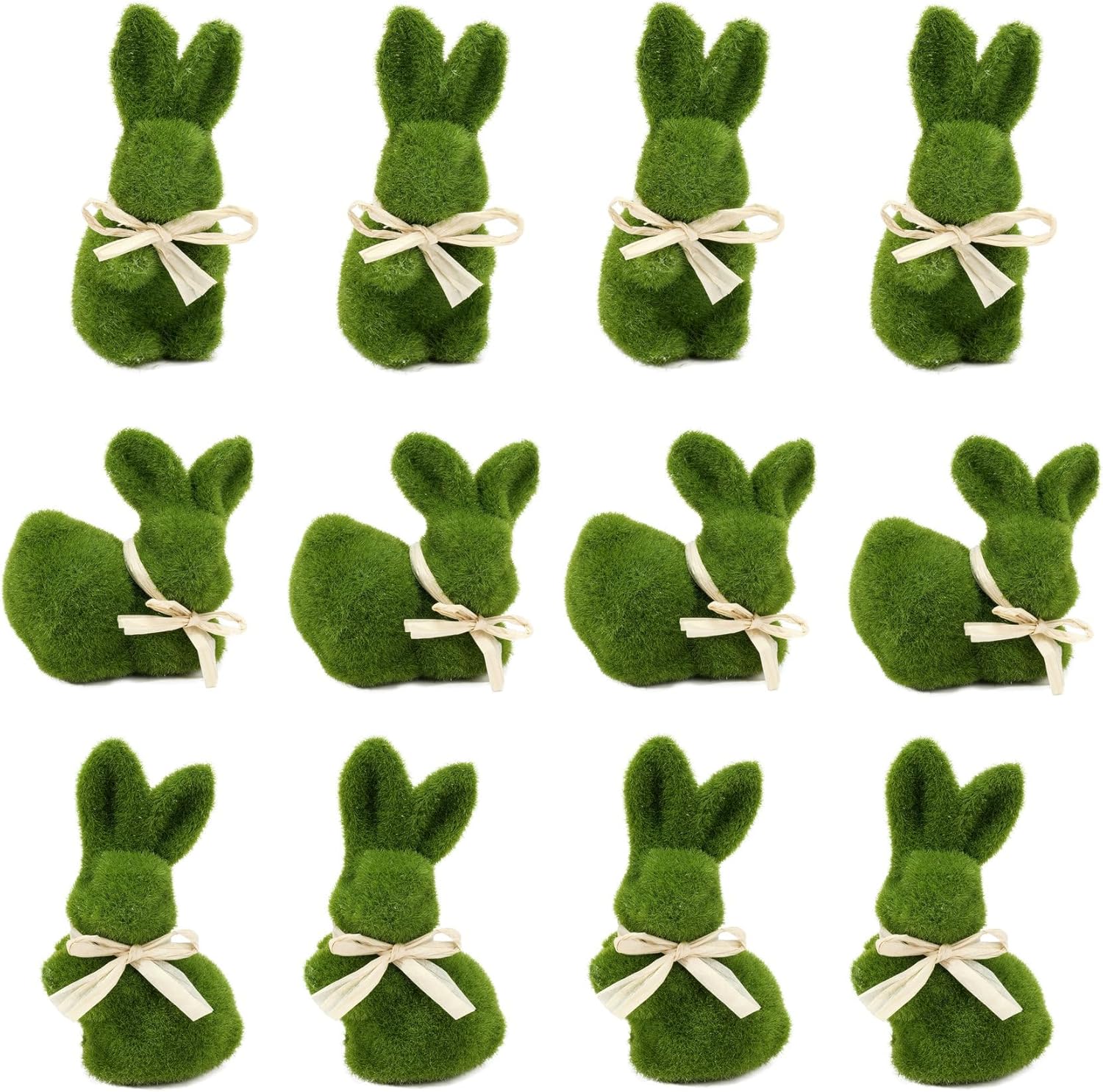 Nature Vibe 5 Inches Moss Bunny Easter Home Decor, Set of 12 Artificial Moss Easter