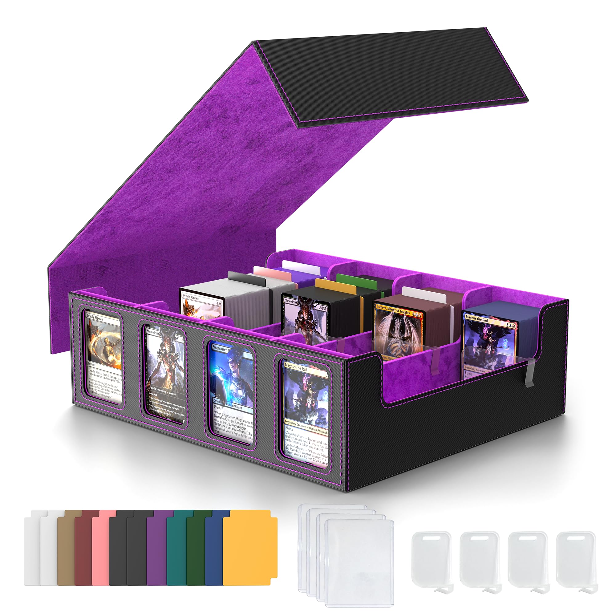 Cordv Sammelkarten-Aufbewahrungsbox, Commander Deck Box für über 2400+ MTG-Karten, Kartenetui für TCG- und PTCG-Sportkarten mit abnehmbarer Hülle, 4 Stoppern und 12 Trennwänden