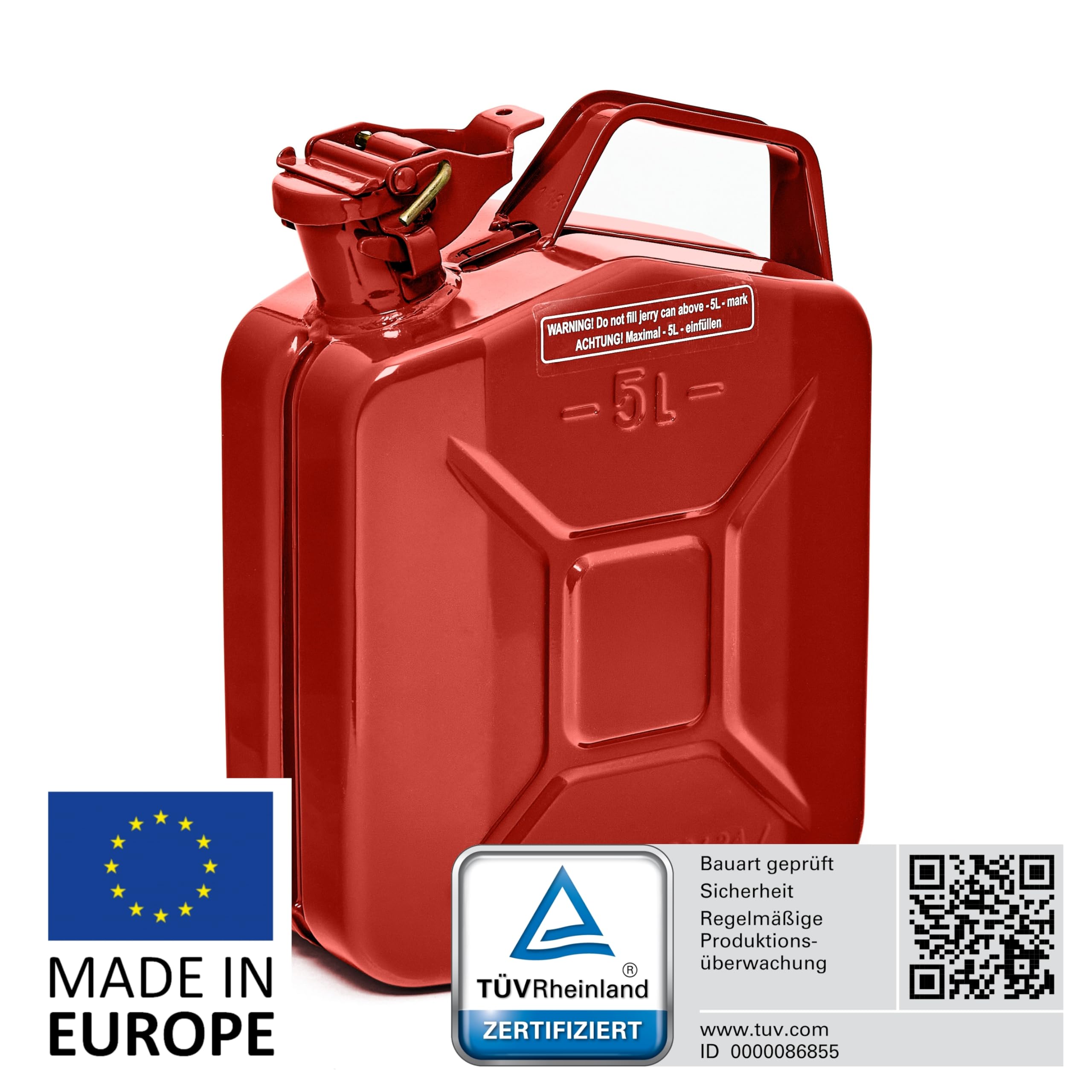 Jerrican Métal 20L Noir - Certifié TÜV/ONU - Pour Essence, Diesel, E10 - Fabriqué En Europe