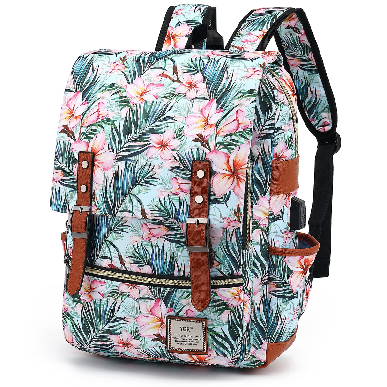YGR Floral Laptop Backpack for Women, Female, School, Travel, Business, Outdoor Sports, Office, Work