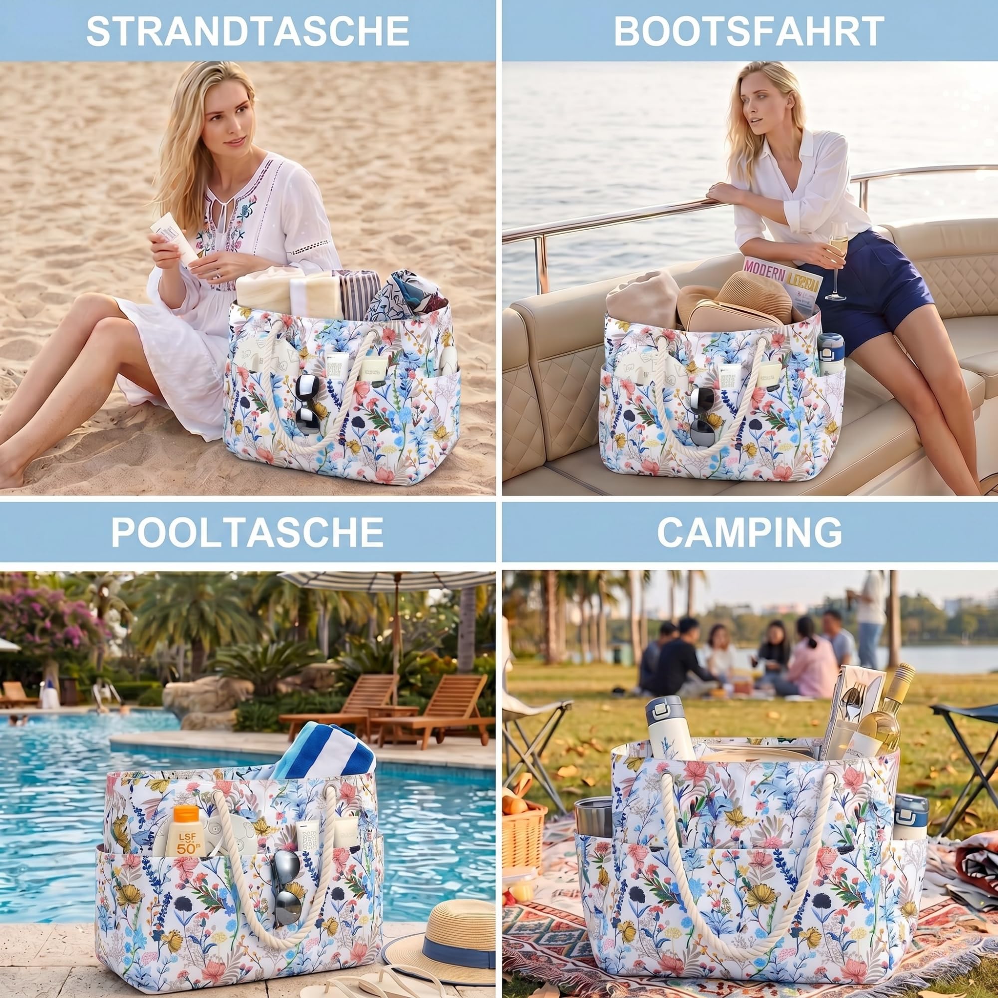 Suweir Borsa Mare Donna Grande XXL Famiglia Borsa da Spiaggia con Cerniera e tasca Impermeabile Borsa da Mare Beach Bag Shopping Borsa Tote Bag per Spiaggia Viaggio Piscina Vacanze