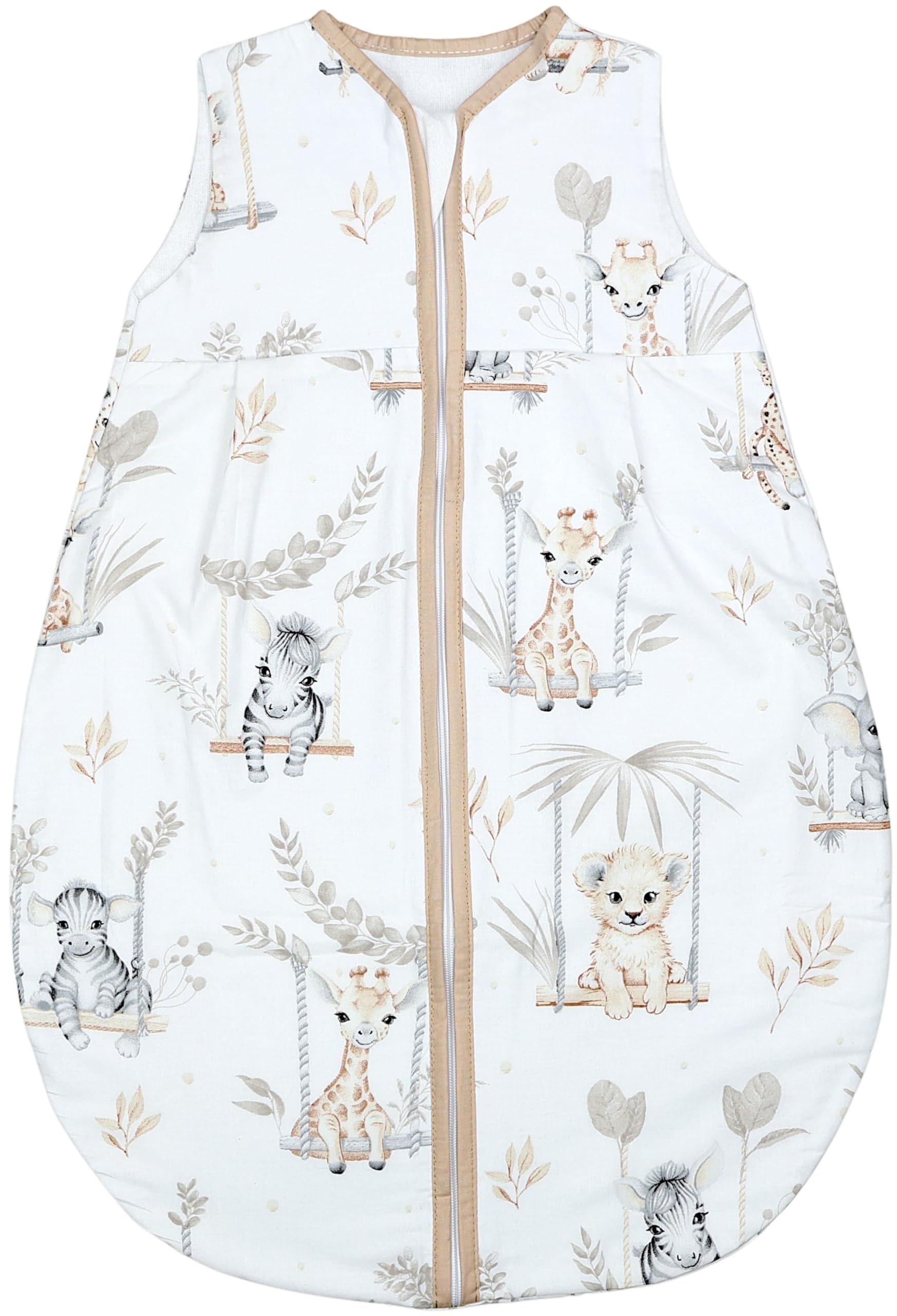 TupTam Baby Sommer Schlafsack 0.5 TOG aus OEKO-TEX zertifizierten Materialien, Farbe: Safari auf der Schaukel Beige, Größe: 62-74