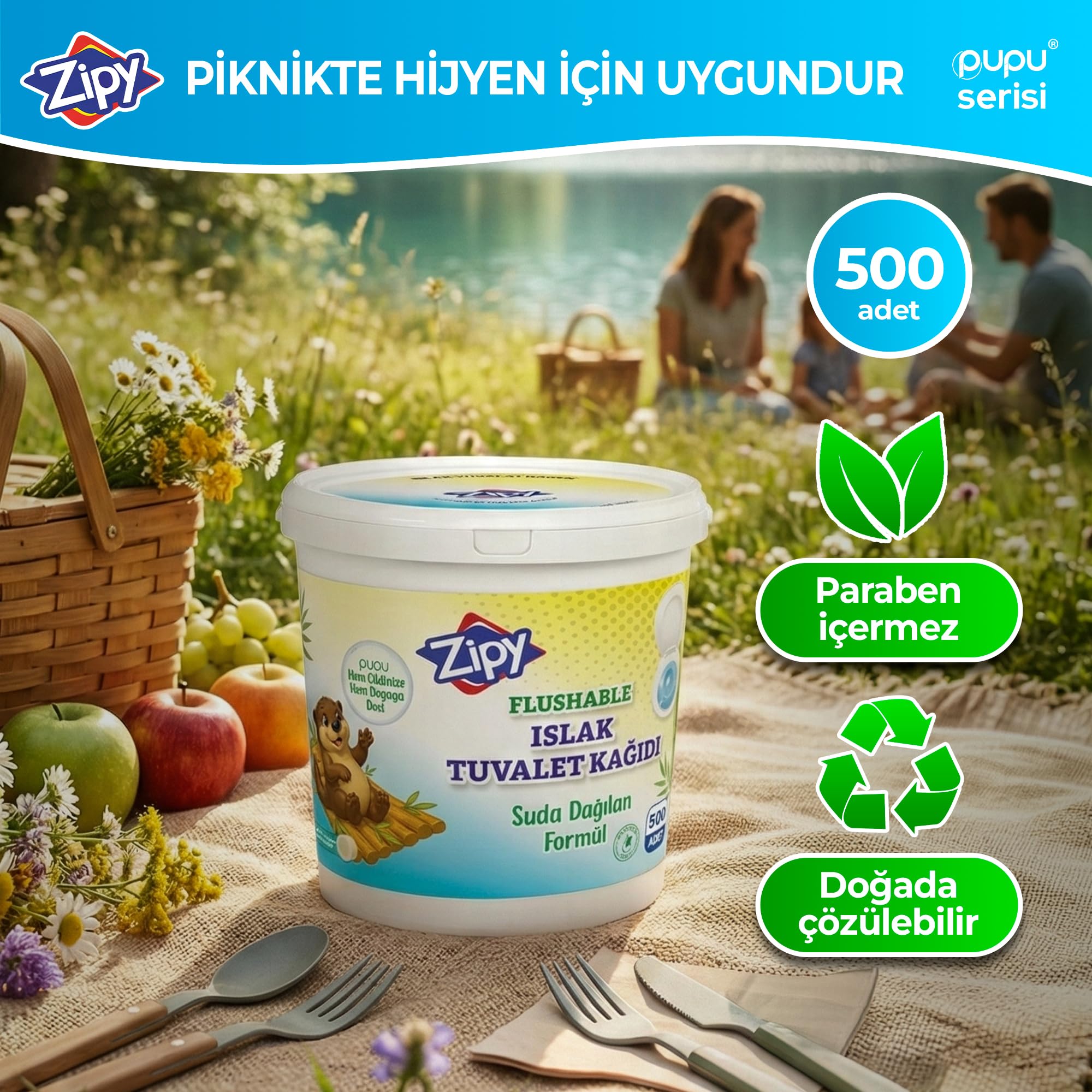 Zipy Islak Tuvalet Kağıdı 500 Adet –%100 Selüloz, Tuvalete
