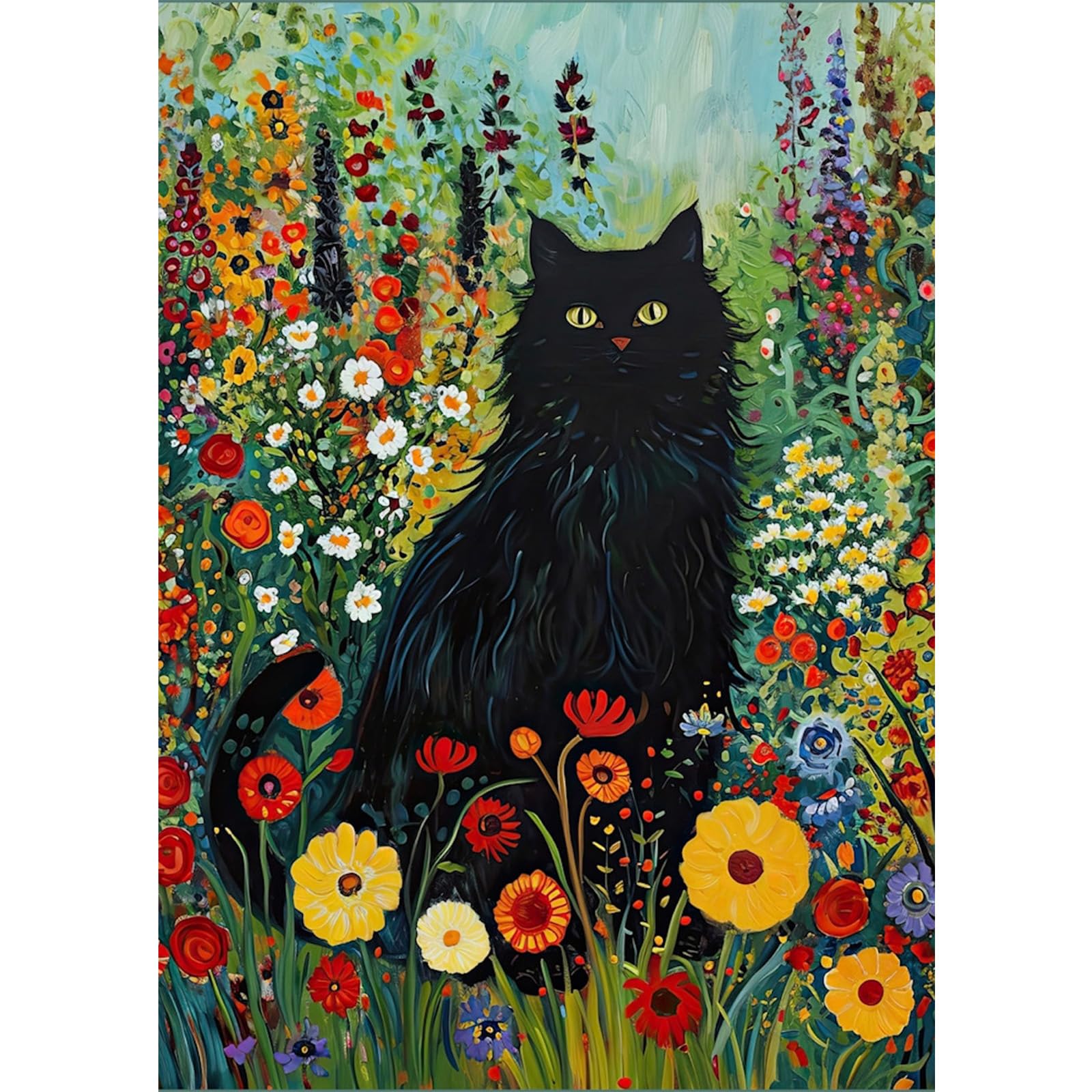 NAIMOER Black Cat Diamond Painting Kits for Adults Beginners, Full Drill 5D Diamond Art Kits Flowers Garden, DIY Diamond Dots Kitty Pictures for Gifts Home Wall Decor 30x40cm — image 1