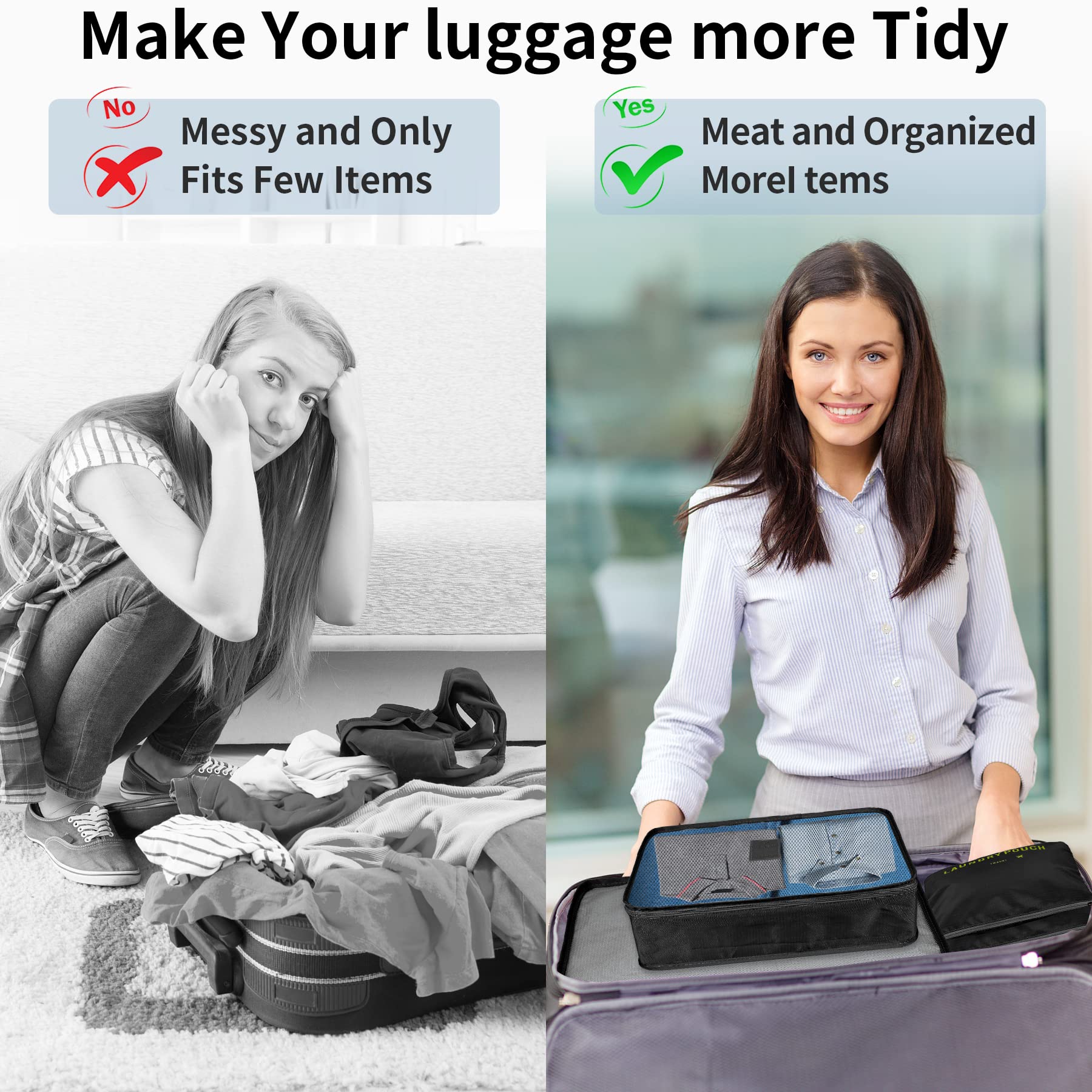 Organizer Valigie Packing Cube, Coolzon Organizer Viaggio Sacchetti per Valigia Travel Organizer Cubi Organizzatori, Set di 6,Nero