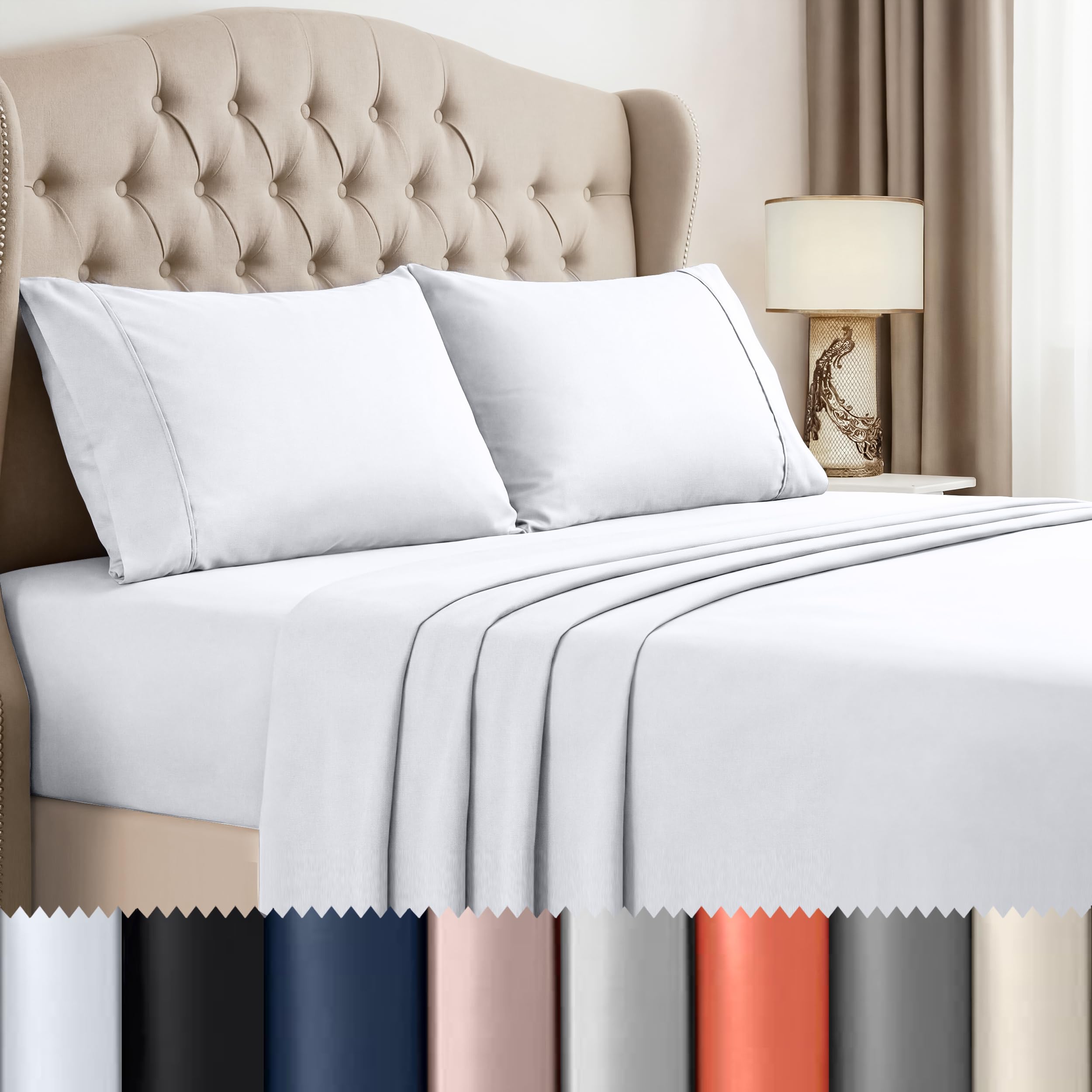 Beddora Queen Sheets Set 4 Piece Soft Cooling Queen Bed Sheets Set Deep Pockets Wrinkle-Resistant Breathable Microfiber Includes