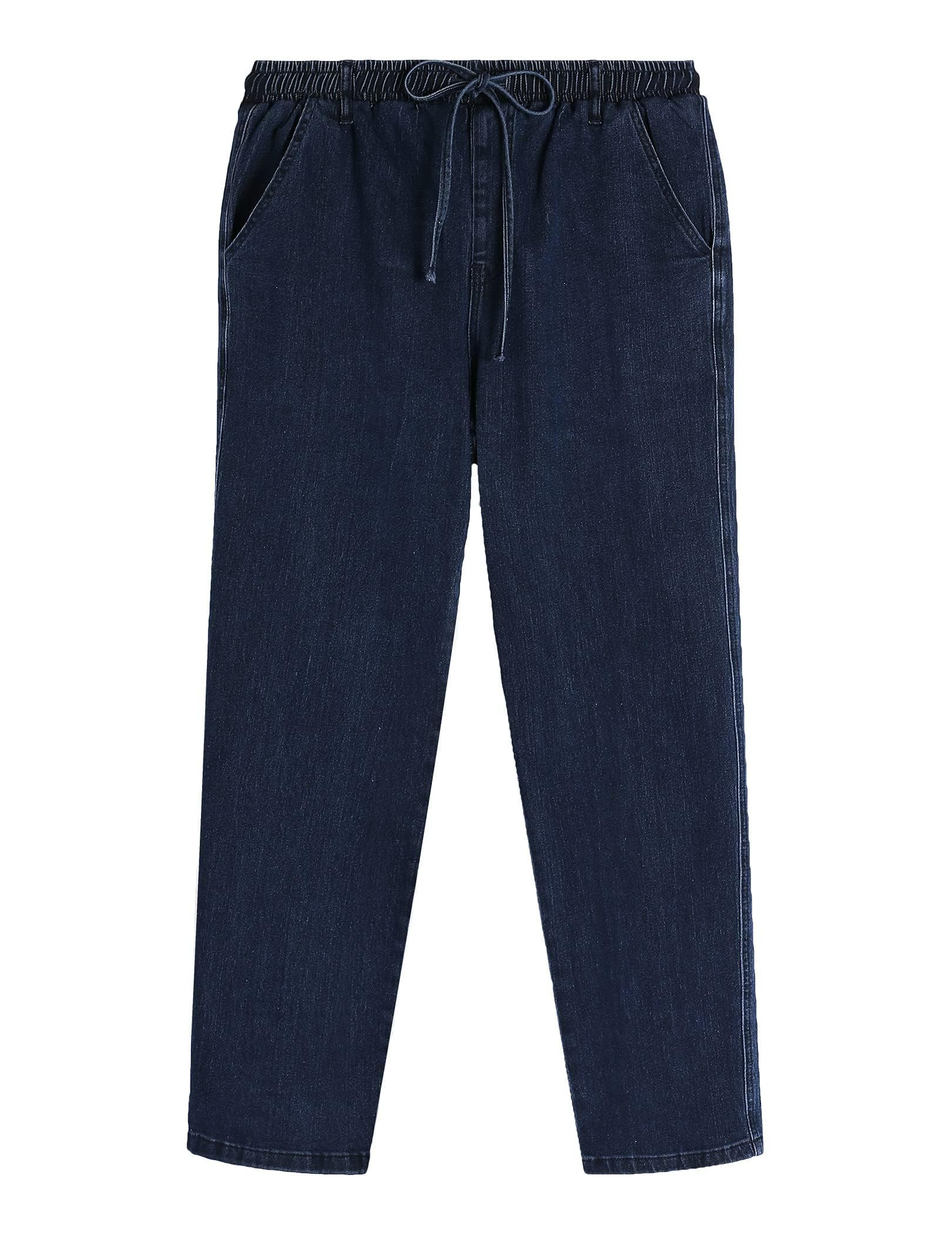 COOFANDY Jeans pour Hommes Jeans Droits Pantalons Pantalons à Enfiler Extensibles Jeans à Enfiler Pantalons en Denim pour Hommes Pantalons de Loisirs Ceinture élastique avec Poches Cargo à Cordon