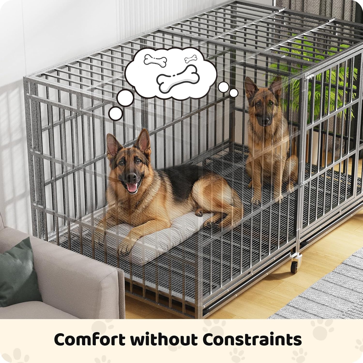 Heavy Duty Dog Crate, 78 Inch Indestructible Dog Crate XXL Giant Metal Kennel for Large Dogs, Escape Proof Strong Metal Dog Cage with Wheels & Tray, High Anxiety Indoor Dog House