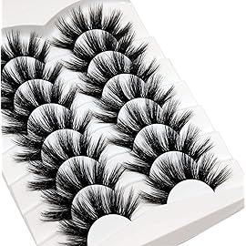 Veleasha False Eyelashes Long Faux Mink Lashes Fluffy Handmade Fake Eyelashes Natural Look 7 Pairs Pack Luxury Cat Eye Lashes (800)