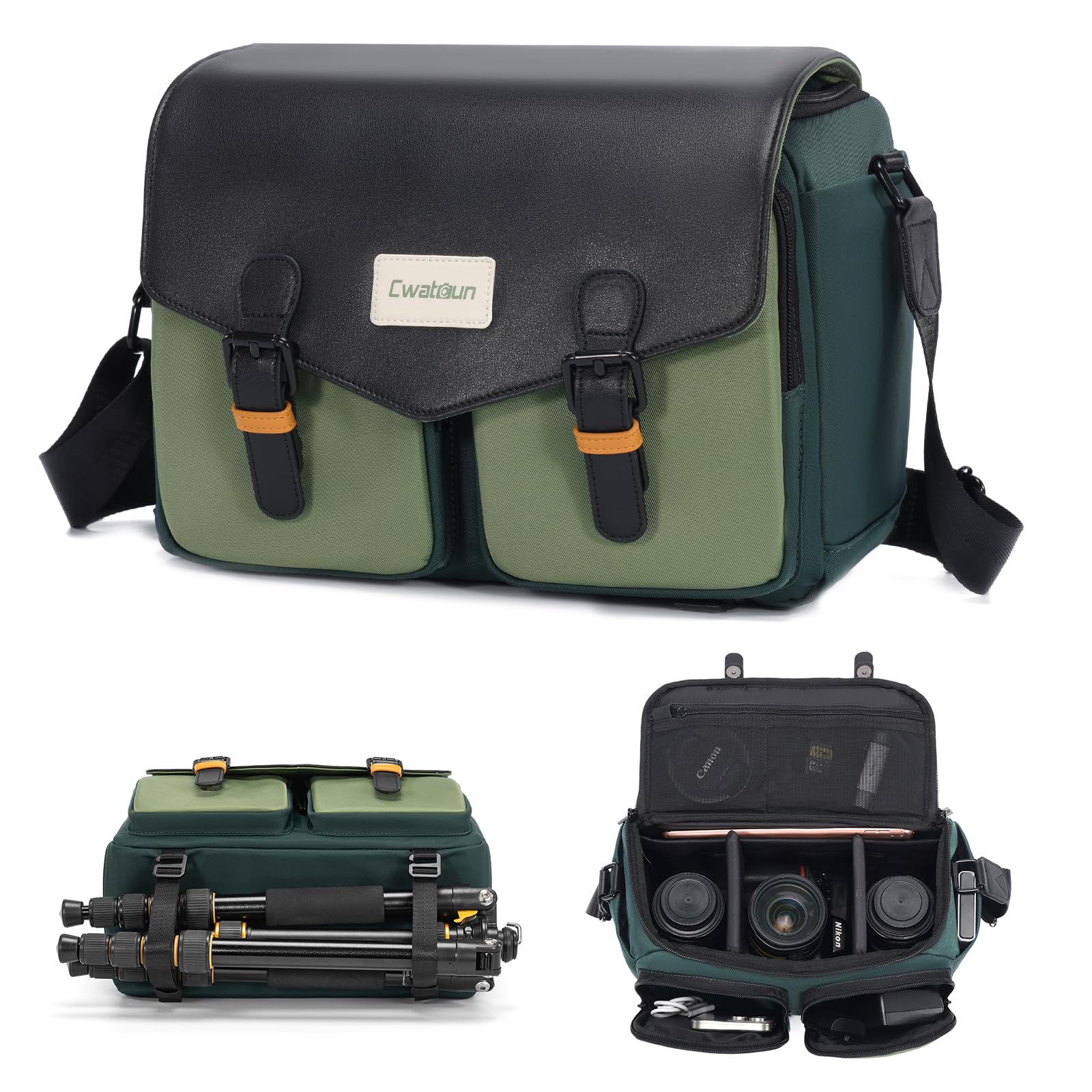 Cwatcun Waterproof Flap Camera Messenger Green