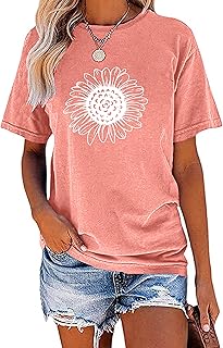 EADINVE Women's Summer Short Sleeve Cute Sunflower Graphic Printed Tee Vintage T Shirt Cotton Tops Novelty Cool Shirts OEKO-TEX STANDARD 100