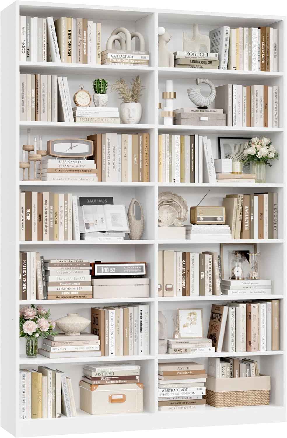 FACBOTALL 83.6" Tall Bookshelf and Bookcase, 7-Tier Extra Large Bookshelf with Double Storage, 14 Open Display Shelves for Home Office, Study and Living Room, White