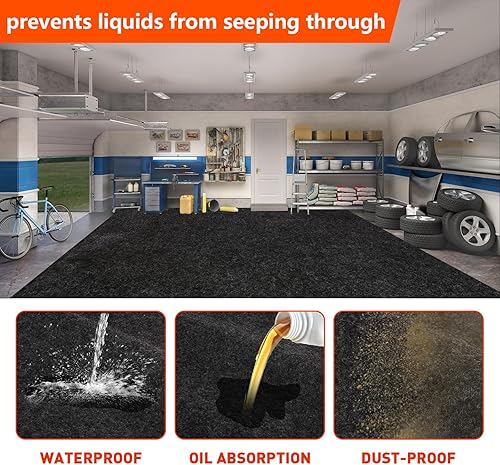 Miniatura 10 de Tapete de estacionamiento para carrito de golf, 4.9 pies x 9.1 pies, tapete de garaje absorbente de aceite, impermeable, capa trasera de goma,