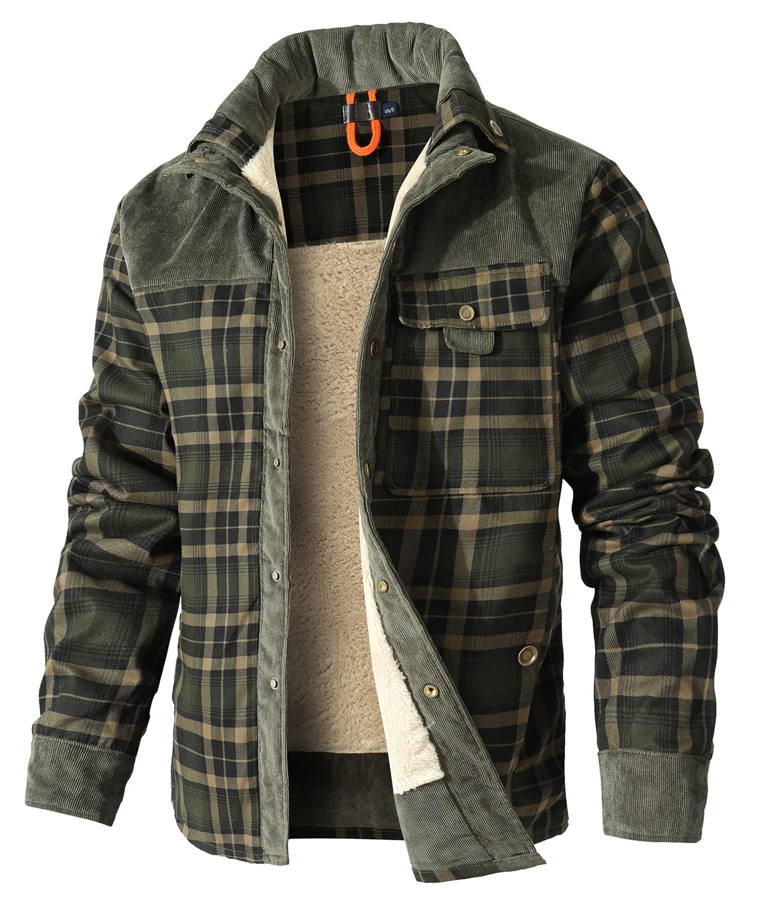 HYPESTFIT Uomo Giacca Flanella Pelliccia Foderato Pulsante Caldo Lumberjack Pile Imbottito Manica Lunga Casual