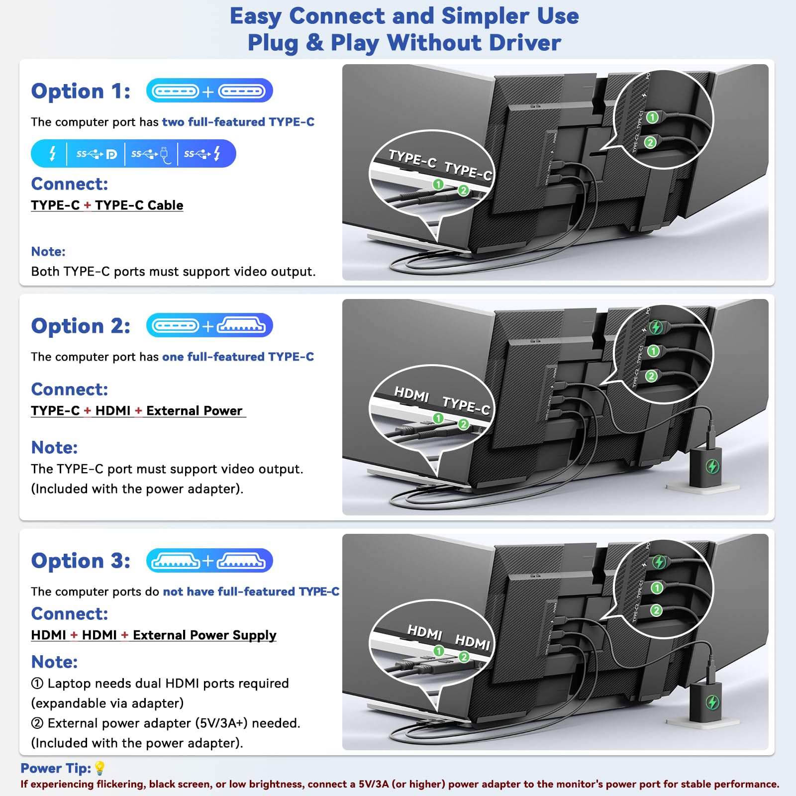KEFEYA 15,6" 1080P FHD potrójny monitor przenośny monitor Plug and Play przenośny ekran rozszerzeń do Windows, Mac, Chrome, Android, Xbox Laptop Screen Extender z 13,3"-17"