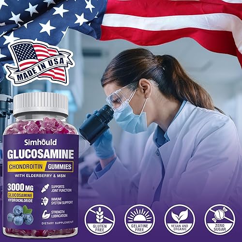 Miniatura 5 de Simhould 2 Packs Glucosamine Chondroitin Gummies - 3000MG Extra Strength Joint Support Supplement with MSM & Elderberry, Flexibility, Antioxidant