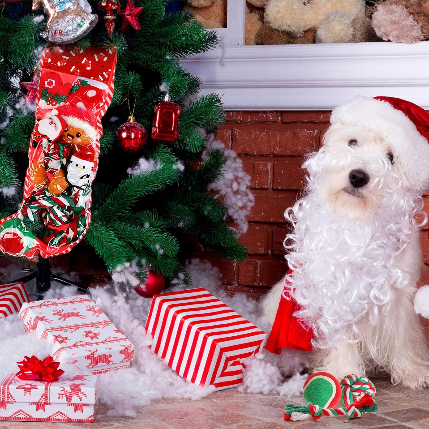 10 Pieces Christmas Dog Toys Gifts Dog Christmas Stocking Stuffers with Assorted Toys for Puppy Prefilled Chew Rope Toys for Teething for Small and Medium Dogs(Vivid Style)