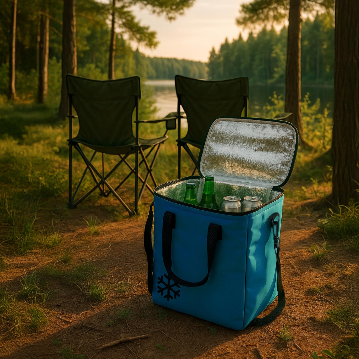 COM-FOUR® Borsa termica pieghevole 18 l blu scuro per campeggio e attività all'aperto