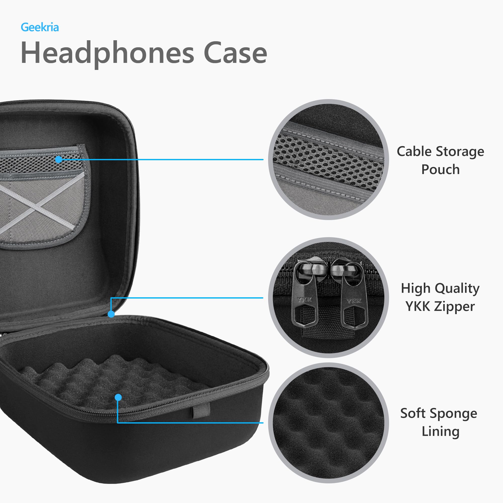 Funda protectora protectora para auriculares de gran tamaño, funda protectora de repuesto para viaje con almacenamiento de cables, compatible con auriculares Beyerdynamic DT880Pro, AKG K701 2