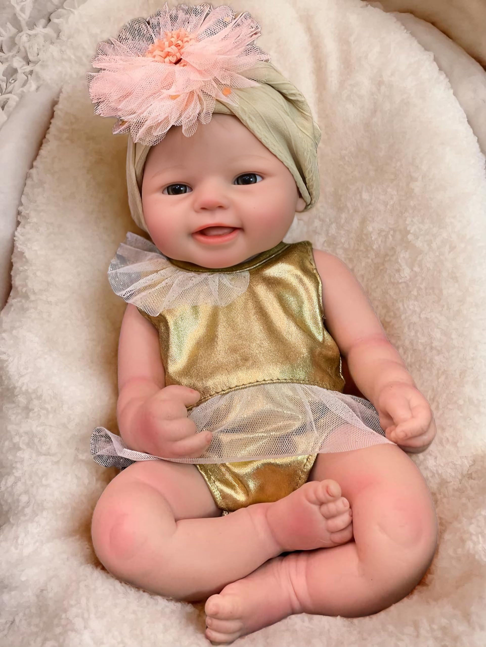 Photo 1 of Aniiyy Lifelike Reborn Baby Dolls 16Inch Full Body Solid Silicone Baby Girl Dolls Realistic Handmade Open Eyes Newborn Baby Dolls Anatomically Correct