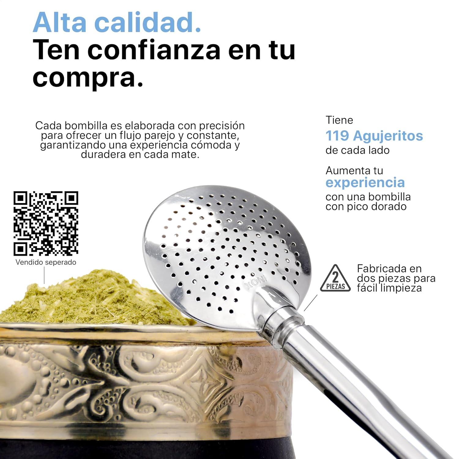 Bombilla de Acero Inoxidable Pico Dorado para Mate – Durable, Perfecta para Mate Argentino y Brasileño