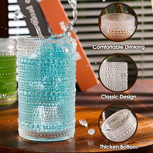 Miniatura 4 de Ymyaye Paquete de 8 vasos para beber, 4 vasos altos y 4 vasos de rocas, cristalería transparente vintage, juego de 8, vasos de vidrio de primera