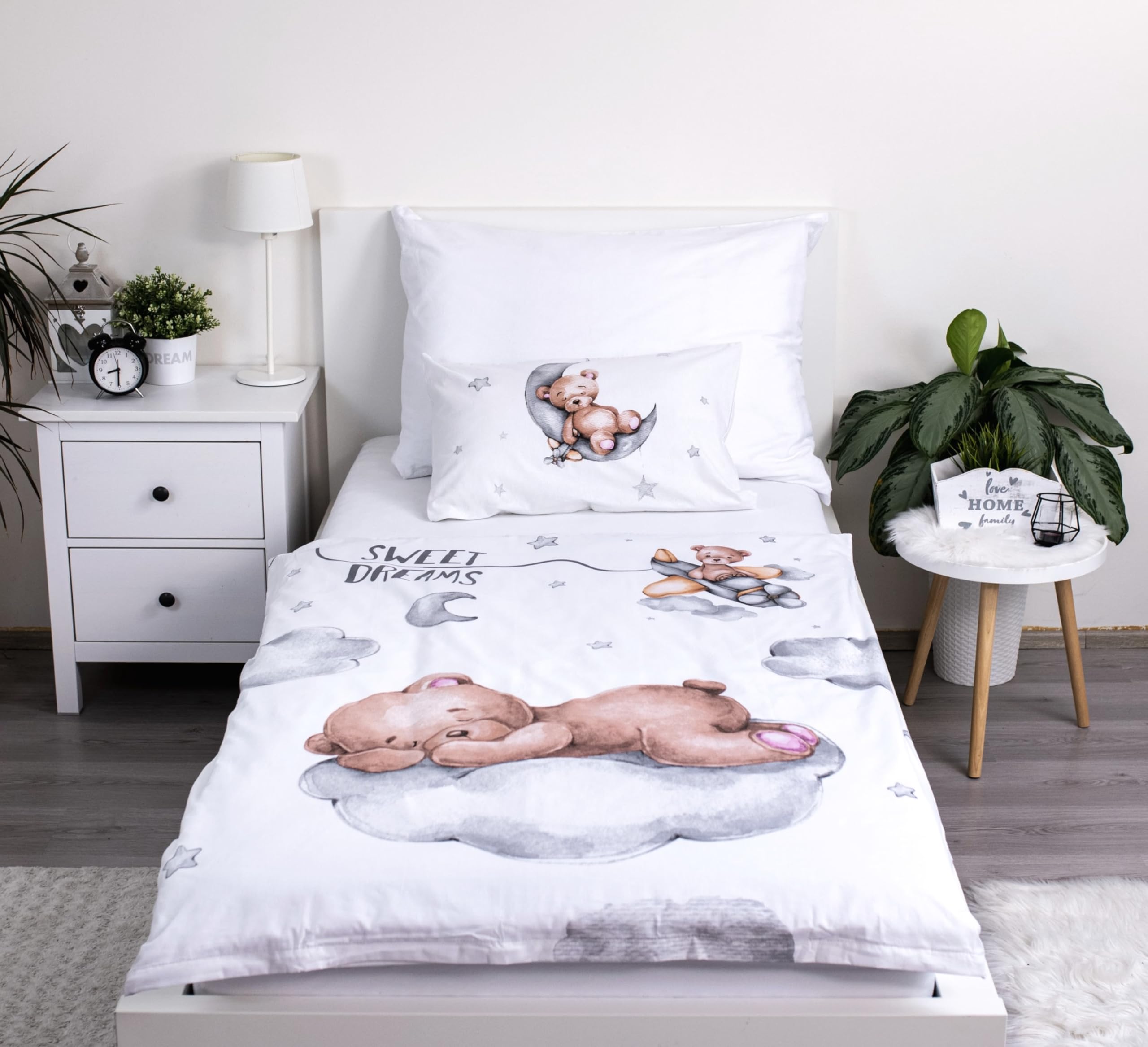 Theonoi Kinderbettwäsche 100x135 Kinder Baby Kleinkind Bettwäsche-Set: Bettbezug 100x 135 cm & 40 x 60 cm Kopfkissenbezug, Wendemotiv Teddy-Bär Bärchen für Jungen & Mädchen, 100% Baumwolle Öko Tex