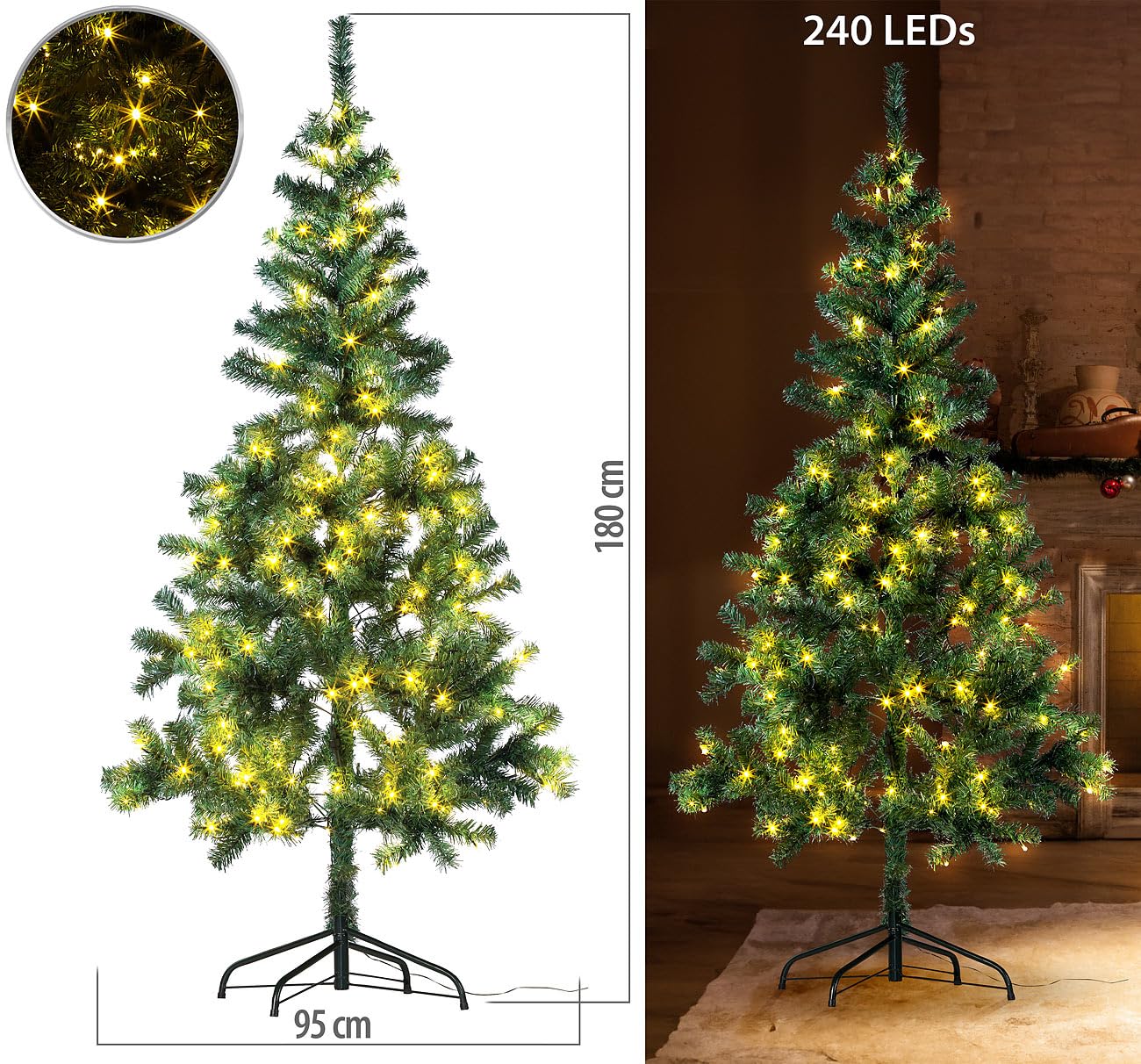 infactory Árbol de Navidad Artificial, 180 cm, 240 Leds