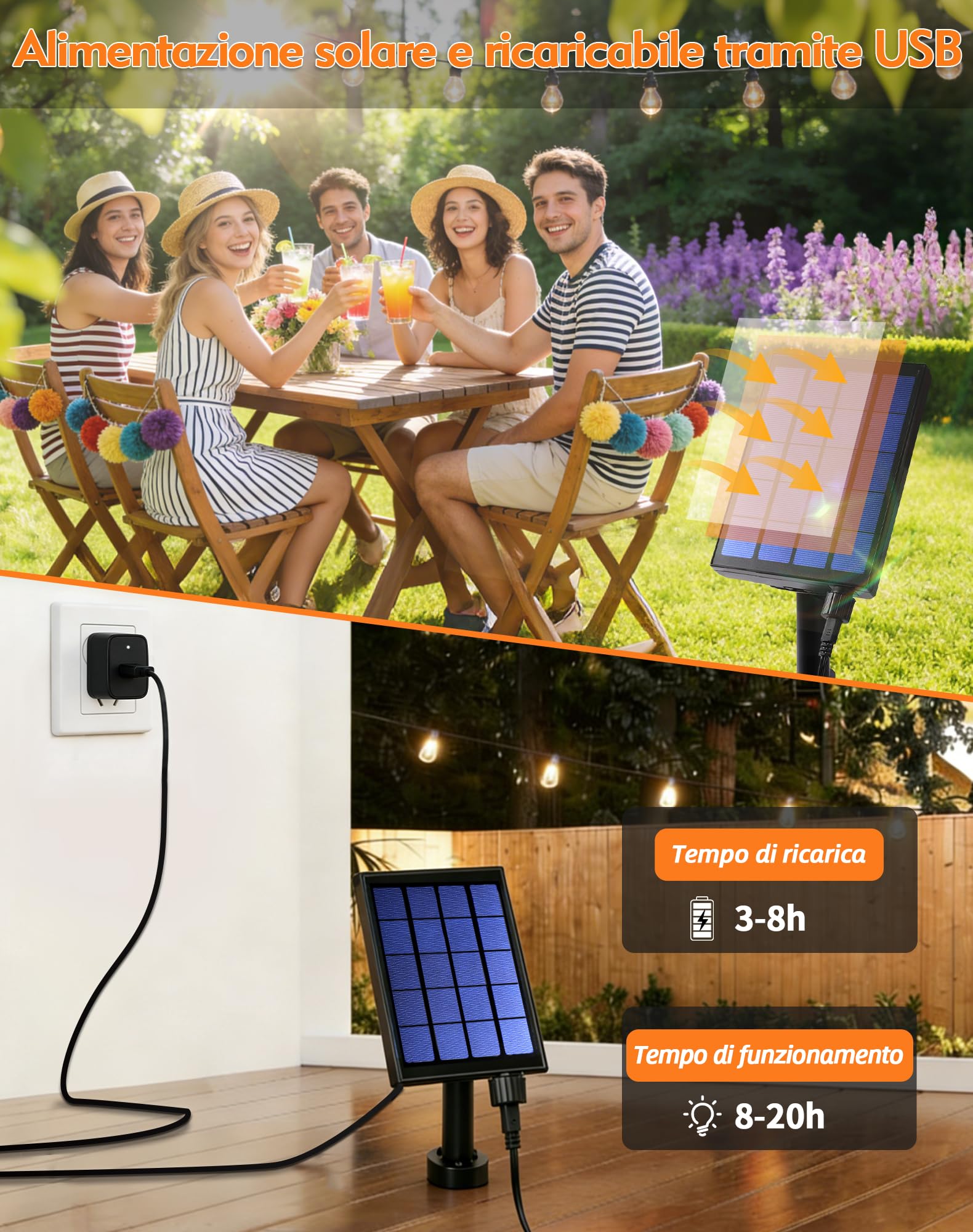 Catena Luminosa Esterno Solare, 18M Luci Solari Esterno Giardino con 30+4 G40 LED Plastica Lampadine, Bianco Caldo Impermeabile Catena Luci Solari con Telecomando per Festival, Feste, Giardini