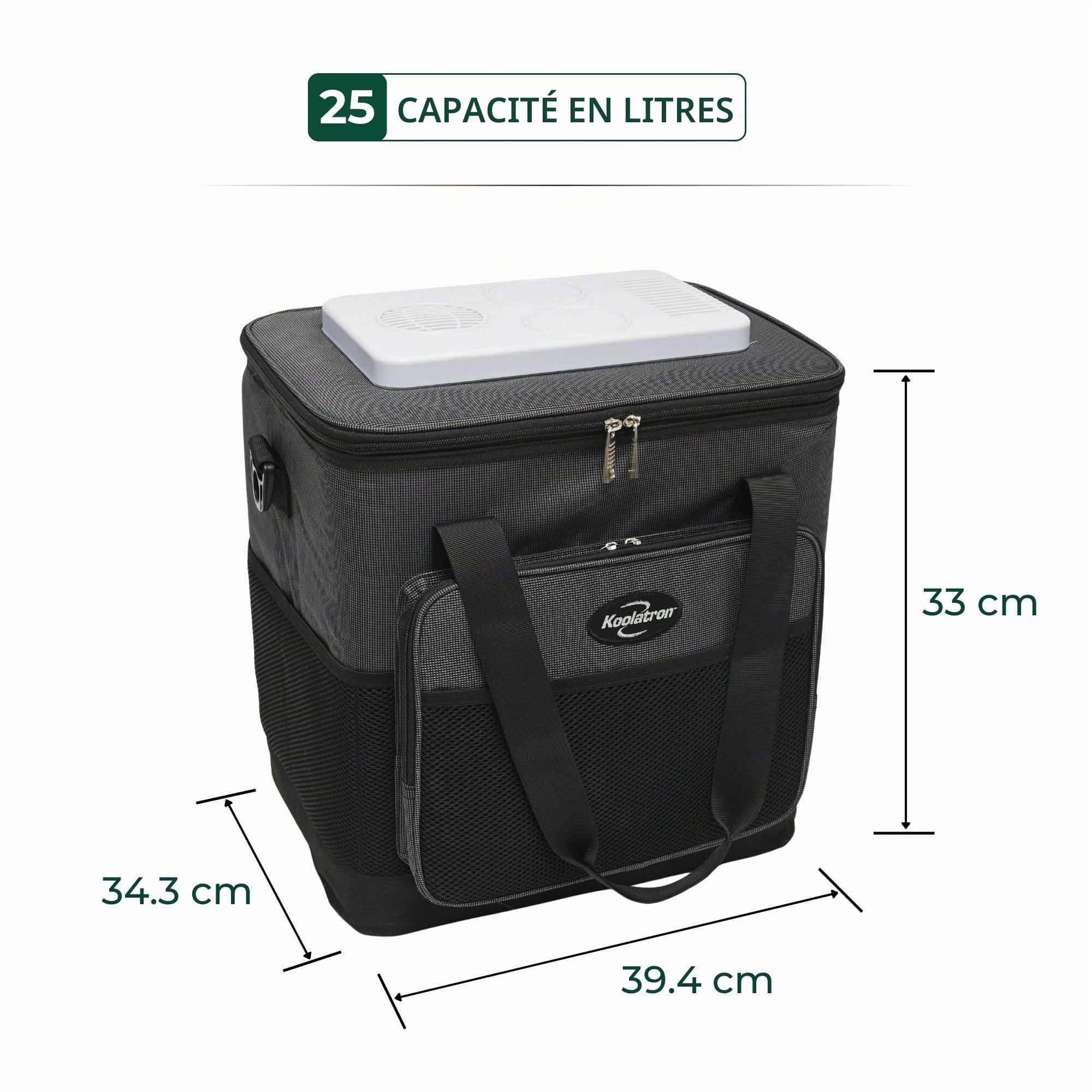 Koolatron Sac Isotherme 25L Glacière Électrique Glacière Portable 12V Mini Réfrigérateur Étanche Voiture Bandoulière Réglable Sacs Souples pour Déjeuner Boissons Camping