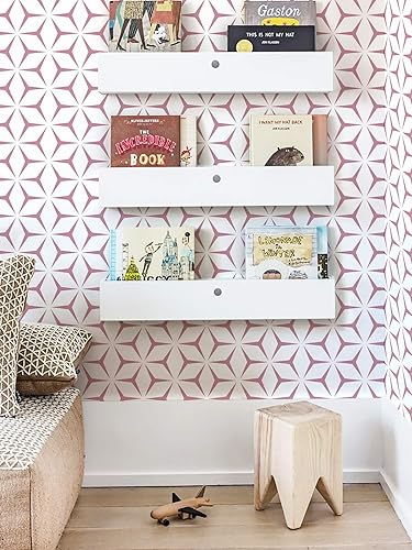 Miniatura 5 de Heroad Papel tapiz geométrico de 17.7 x 393 pulgadas, papel de contacto geométrico rosa y blanco, papel de contacto moderno extraíble, papel de