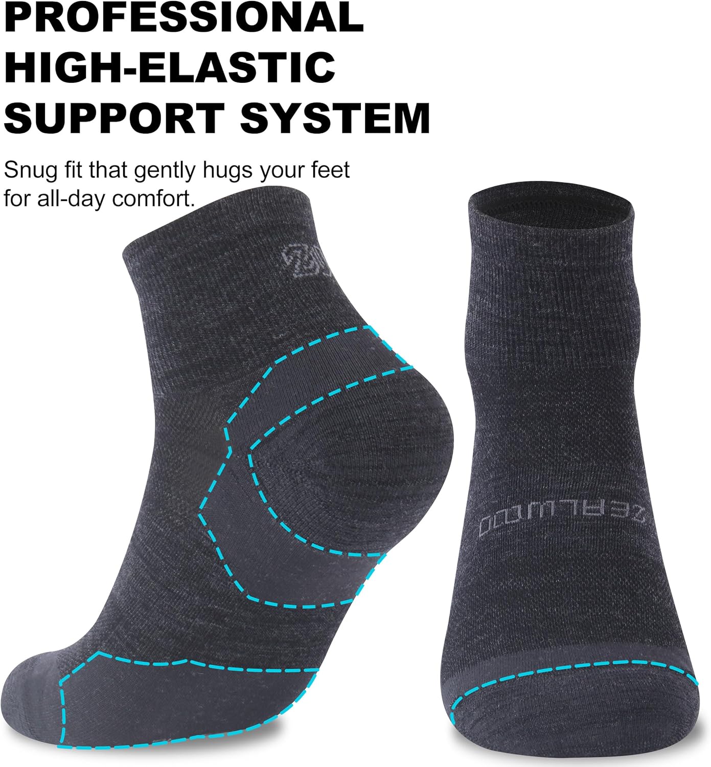 ZEAL WOOD 3 Pairs Mens Womens Merino Wool Ankle Athletic Socks Low Cut Running Golf Tennis Hiking Socks Quarter