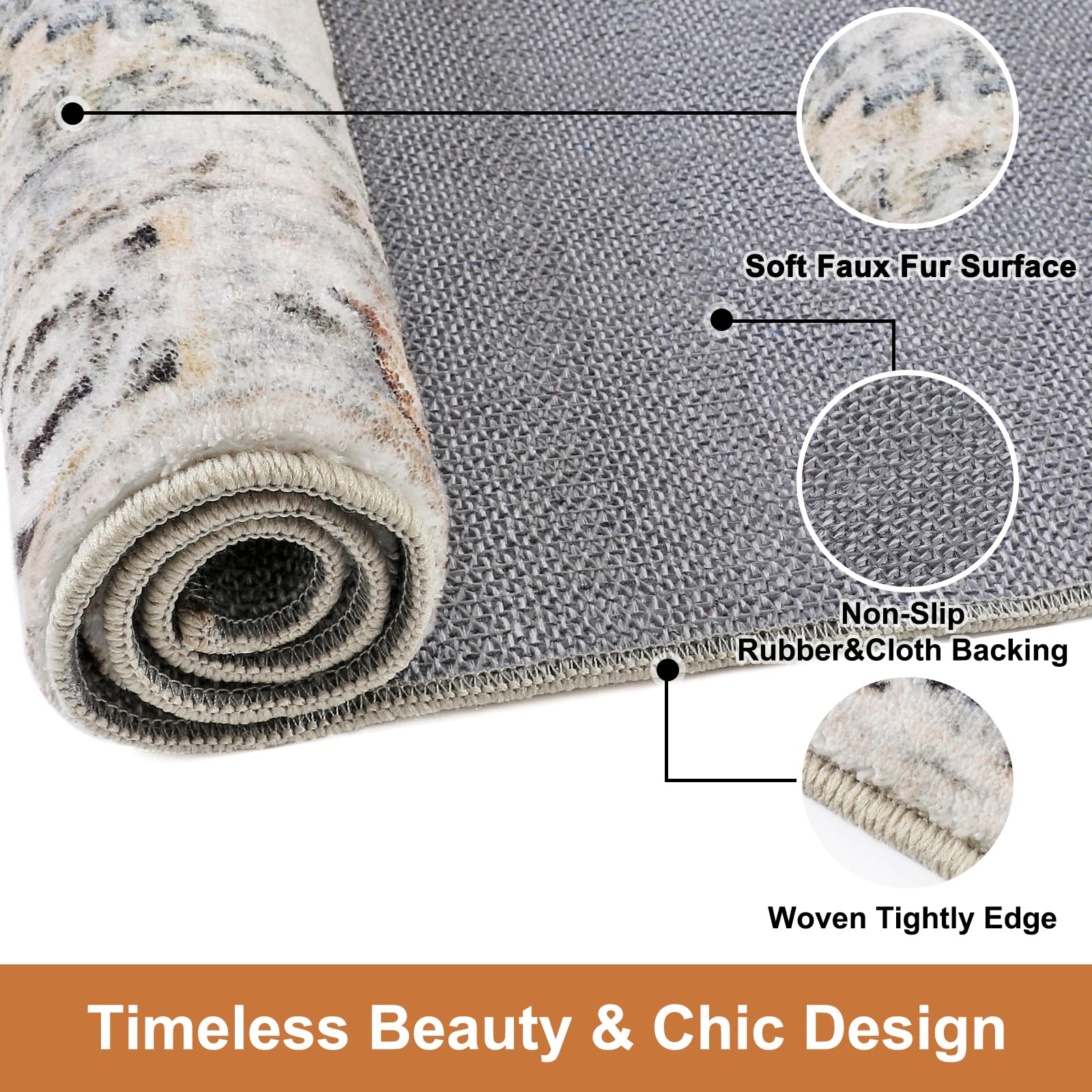 COMSLE Area Rug 2x4 Faux Wool Throw Rug for Entryway, Boho Washable Small Rugs Non-Slip Distressed Carpet Soft Accent Floor Rug for Indoor Entrance, Bedroom, Living Room, Kitchen (Khaki)