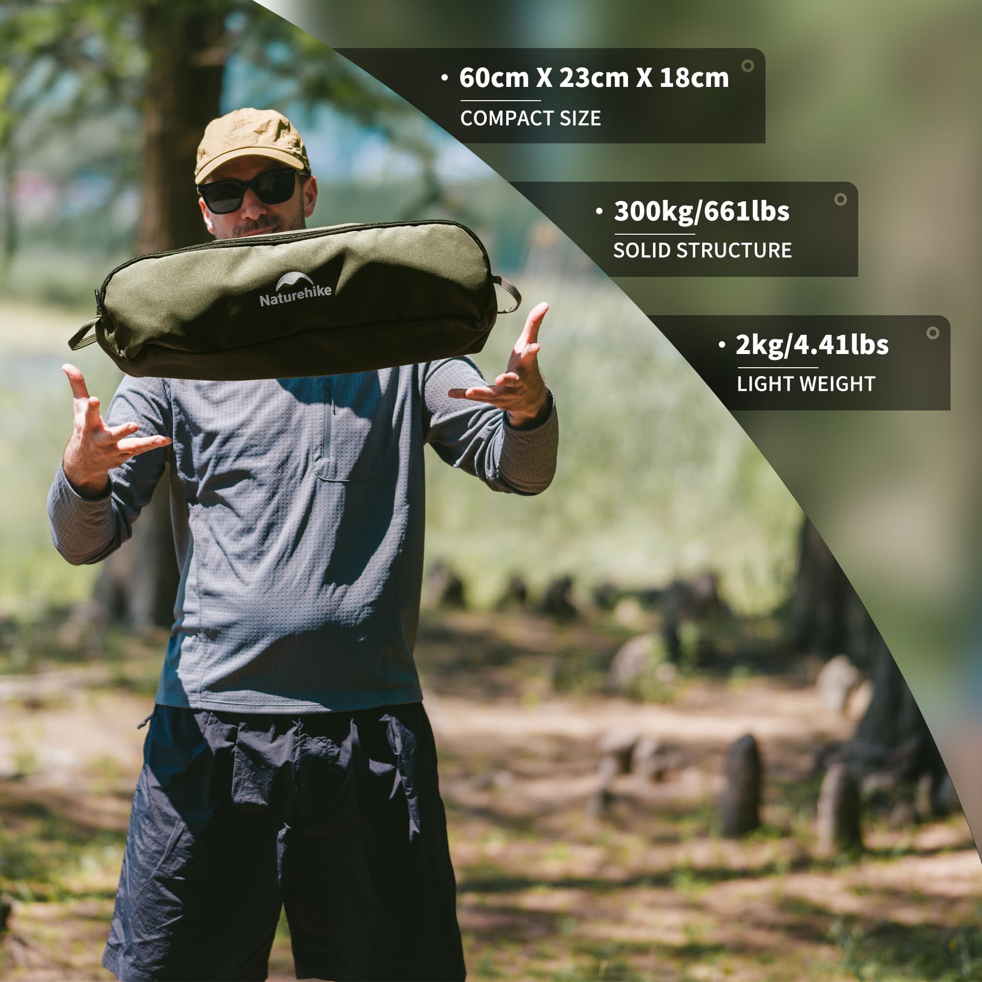 Naturehike Krzesło kempingowe Faltba Ultralichter krzesło składane – małe wymiary po spakowaniu i solidne wzornictwo, na kemping, piknik i do aktywności na świeżym powietrzu, zielone, rozmiar L