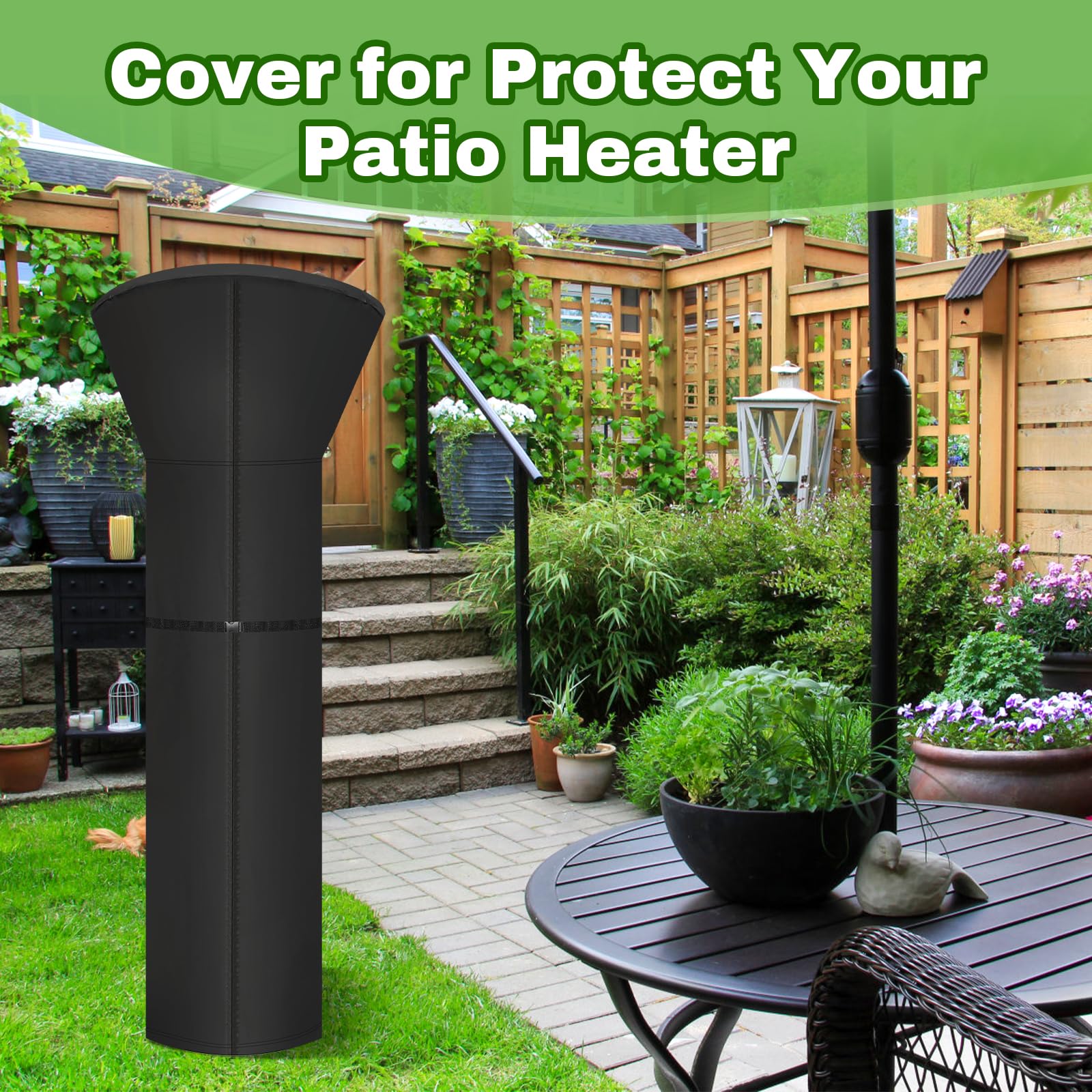 Windspeed Funda para calentador de patio, cubierta de calentador de exterior 420D para lámpara de calentador de pie, cubierta de patio al aire libre con cremallera de 2 metros, bolsa de