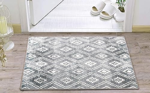 Miniatura 3 de COLORPAPA Alfombra marroquí de 2 x 3 pies, lavable, pequeña, para entrada, pasillo, cocina, baño, antideslizante, envejecida, color gris