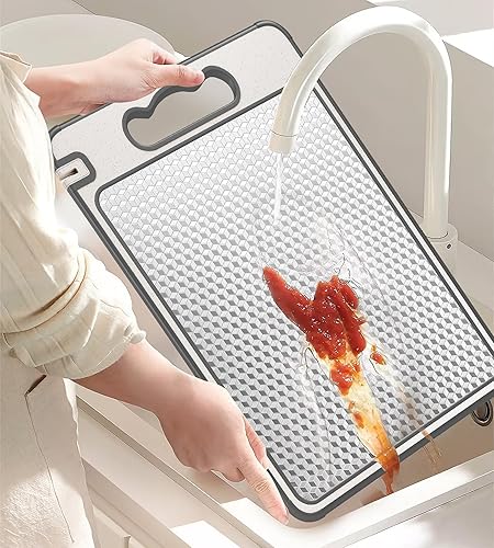 Miniatura 7 de LOZOVIN Tabla de cortar de acero inoxidable para cocina, diseño de malla resistente a los arañazos, paja reversible de acero inoxidable 304 y trigo