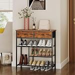Snughome Raquette de chaussures, 4 Organisateur de rangement de chaussures de niveau avec 2 Tiroirs, étagères de rangement de chaussures avec plateau en bois robuste et étagère en métal, rack de chaussures debout gratuit pour le placard d'entrée