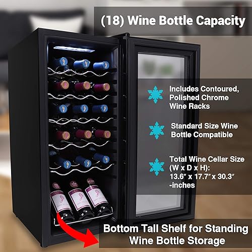 Vista 45 de NutriChef - Refrigerador para 12 botellas de vino termoeléctrico, para encimera Refrigerador, refrigerador de funcionamiento silencioso, Compresor