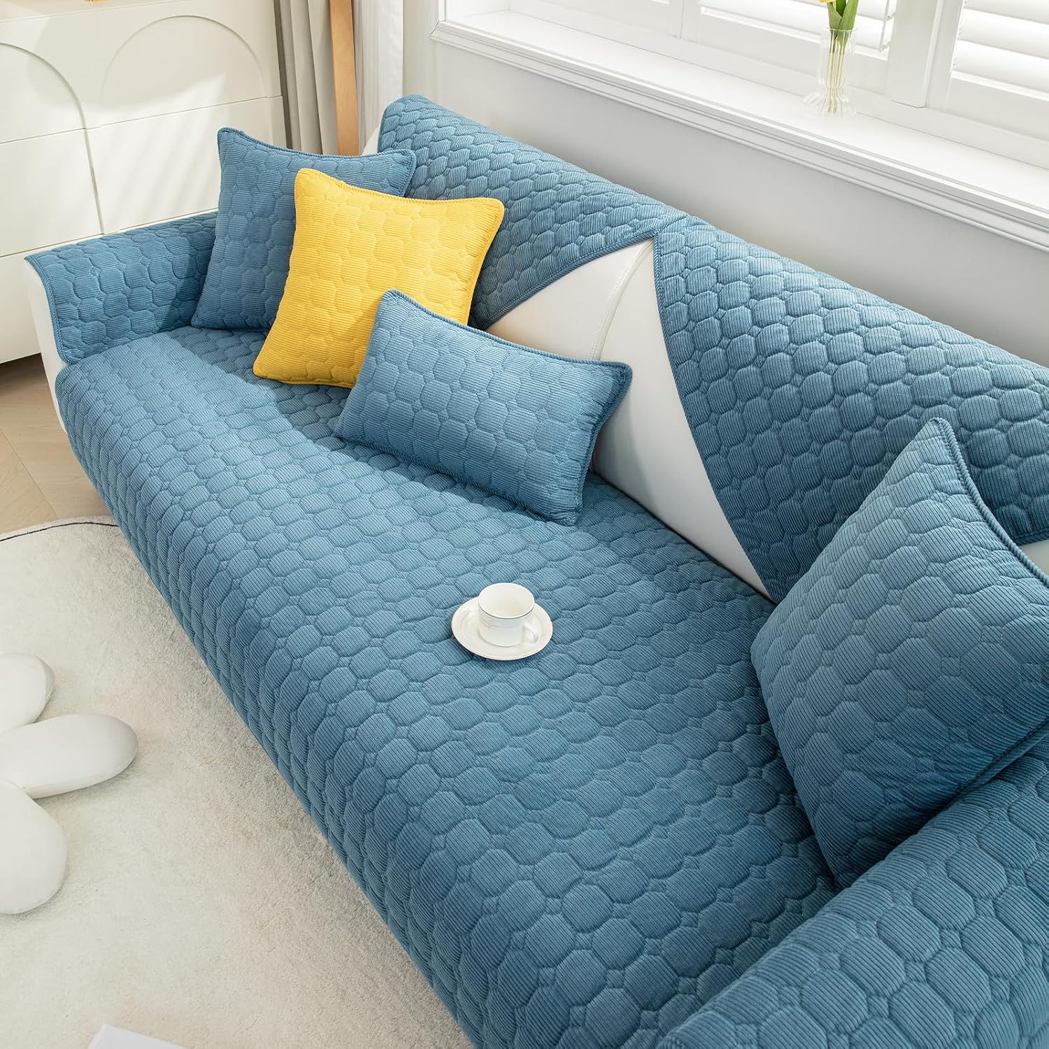 MIFXIN Sofa Cover 3 Cushion Couch Sectional Sofa Slipcover Universal Anti-Slip Furniture Protector for Living Room Loveseat Recliner L Shaped Armrest Backrest (Only 1 Piece) Blue 36''x94''