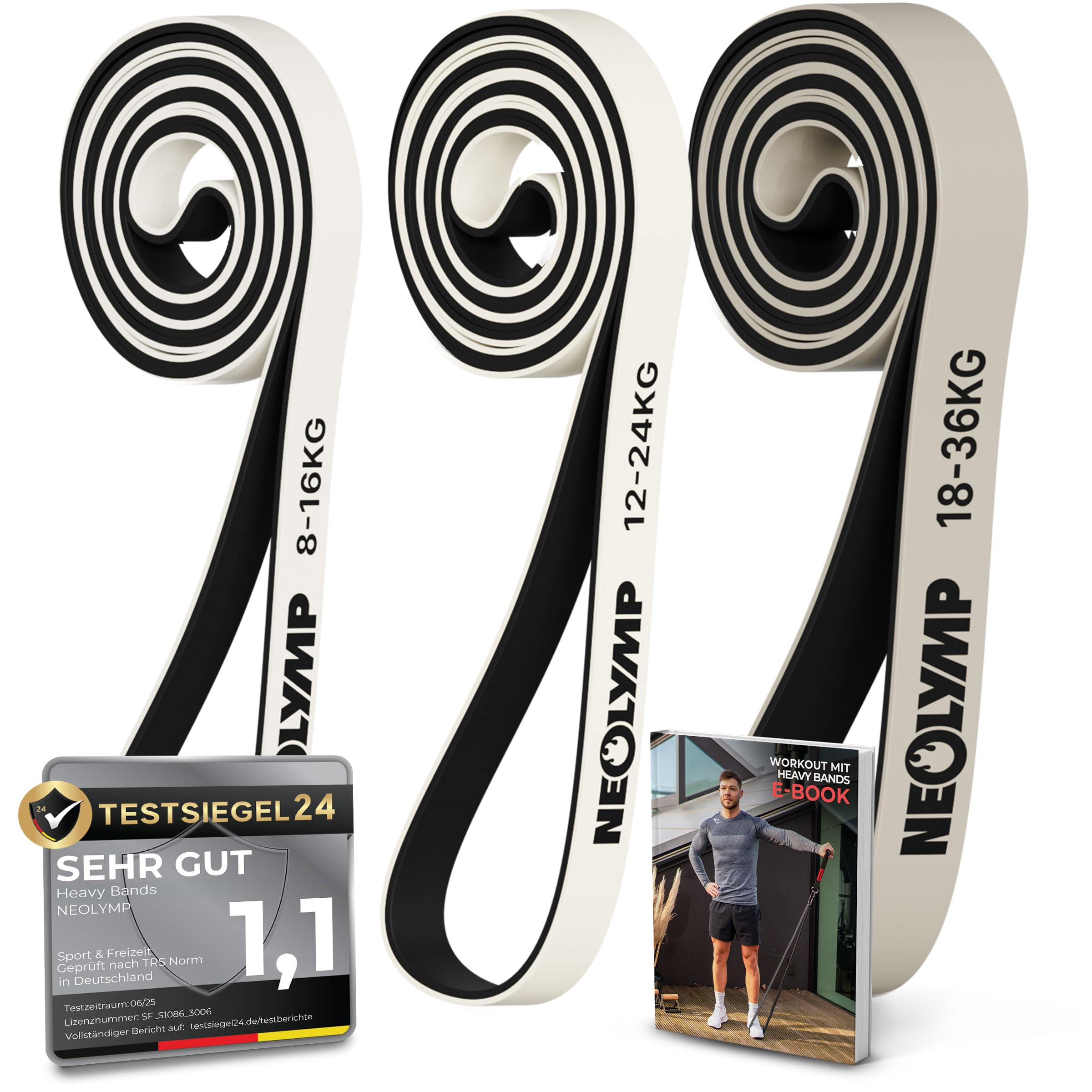NEOLYMP Resistance Bands aus doppelbeschichtetem Naturlatex mit Fitness E-Book - Lange Fitnessbänder für Krafttraining, Widerstandsbänder, Klimmzugbänder