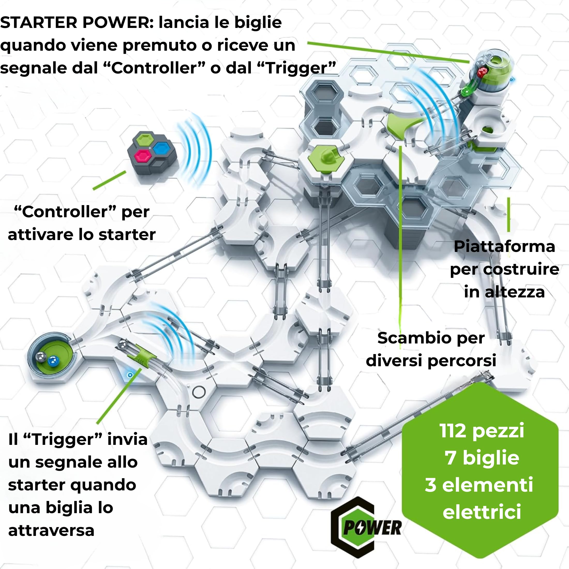Ravensburger - GraviTrax Power Starter-Set Launch, Pista biglie 112 pezzi, Rompicapo bambini e adulti, Giochi bambini 8 anni e più, Gioco Educativo STEM, Compatibile con tutti i GraviTrax