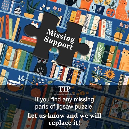 Miniatura 7 de Rompecabezas de estantería de gatos para adultos, 1000 piezas, rompecabezas de libro de gatito, con temática de gatitos, rompecabezas botánico