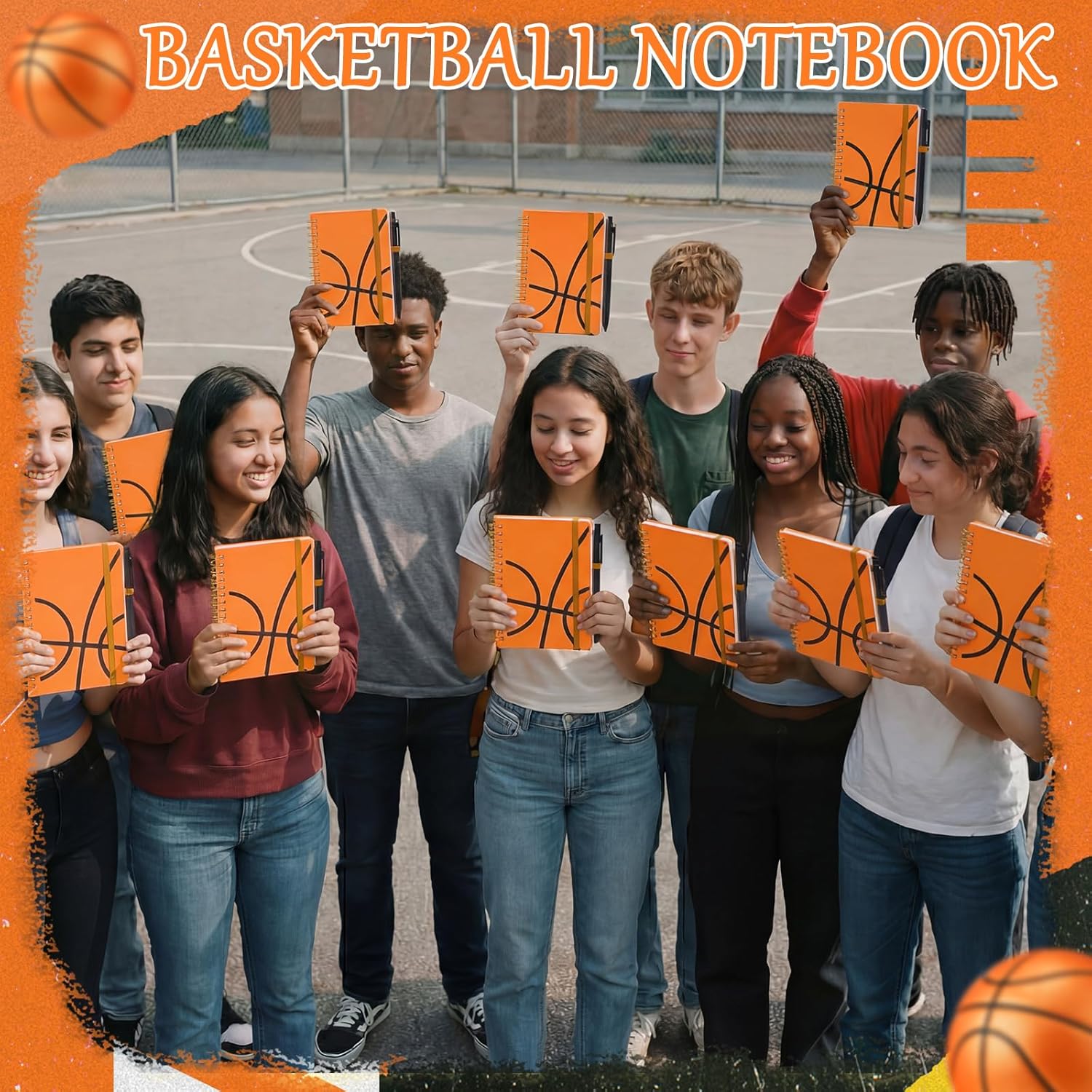 Fulmoon 24 Set Basketball A6 Spiral Notebook with Ballpoint Pens 50 Sheets, 4"x 6" Small College Ruled Notepads Journaling Notebooks Bulk Basketball Team Gifts for Back to School Supplies Offices