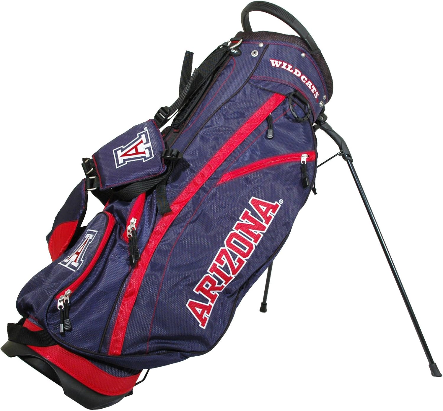Team Golf NCAA Lightweight, 14-Way Top, Spring Action Stand, Insulated Cooler Pocket, Padded Strap