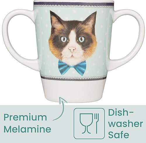 Miniatura 4 de Taza de melamina con dos asas, ligera, 4.44 oz, capacidad de 13.5 fl oz/14 onzas, taza para beber, taza para beber para adultos (gato)