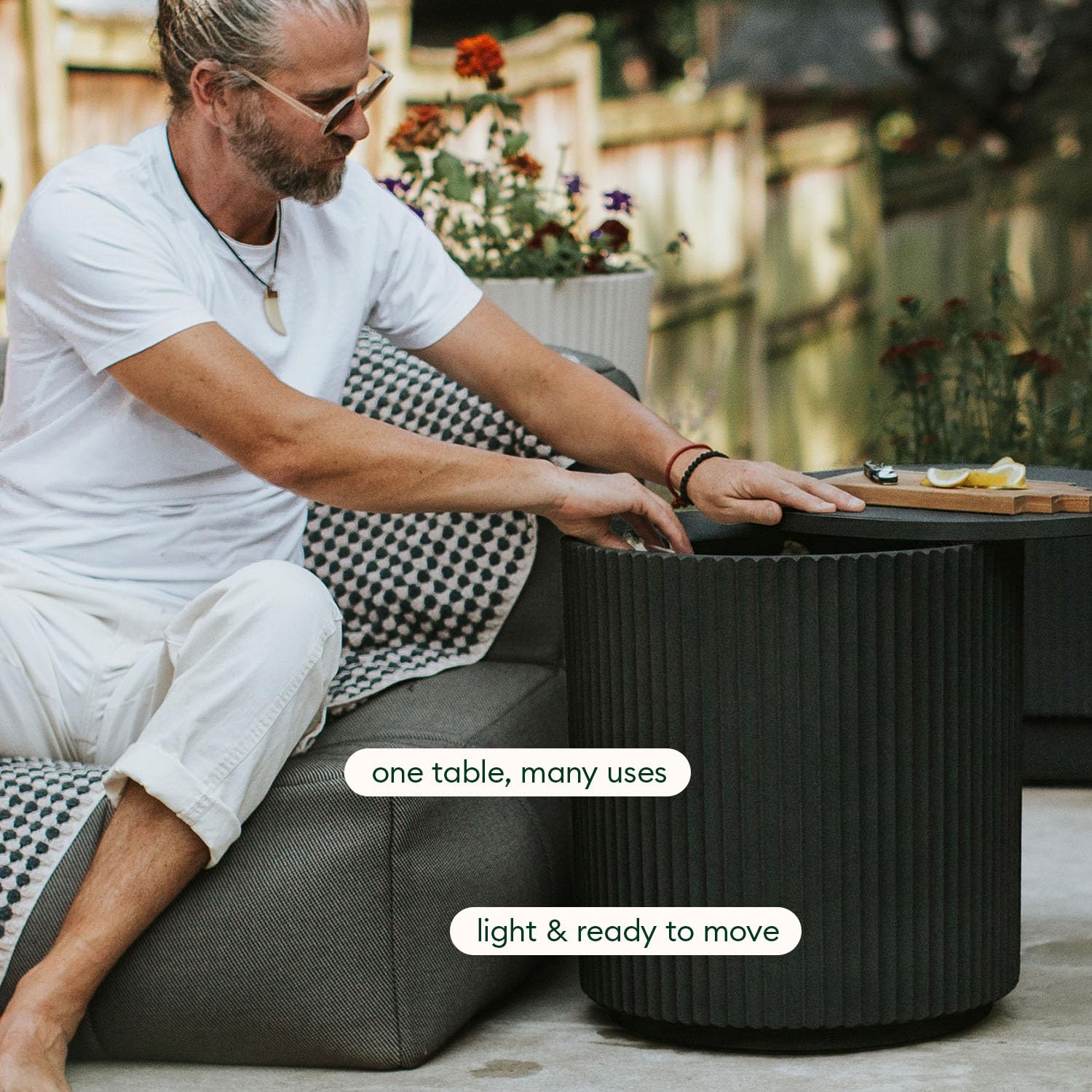 Veradek Outdoor Cooler Side Table - 2 in 1, Black, 21 inch: Black Fluted Surface