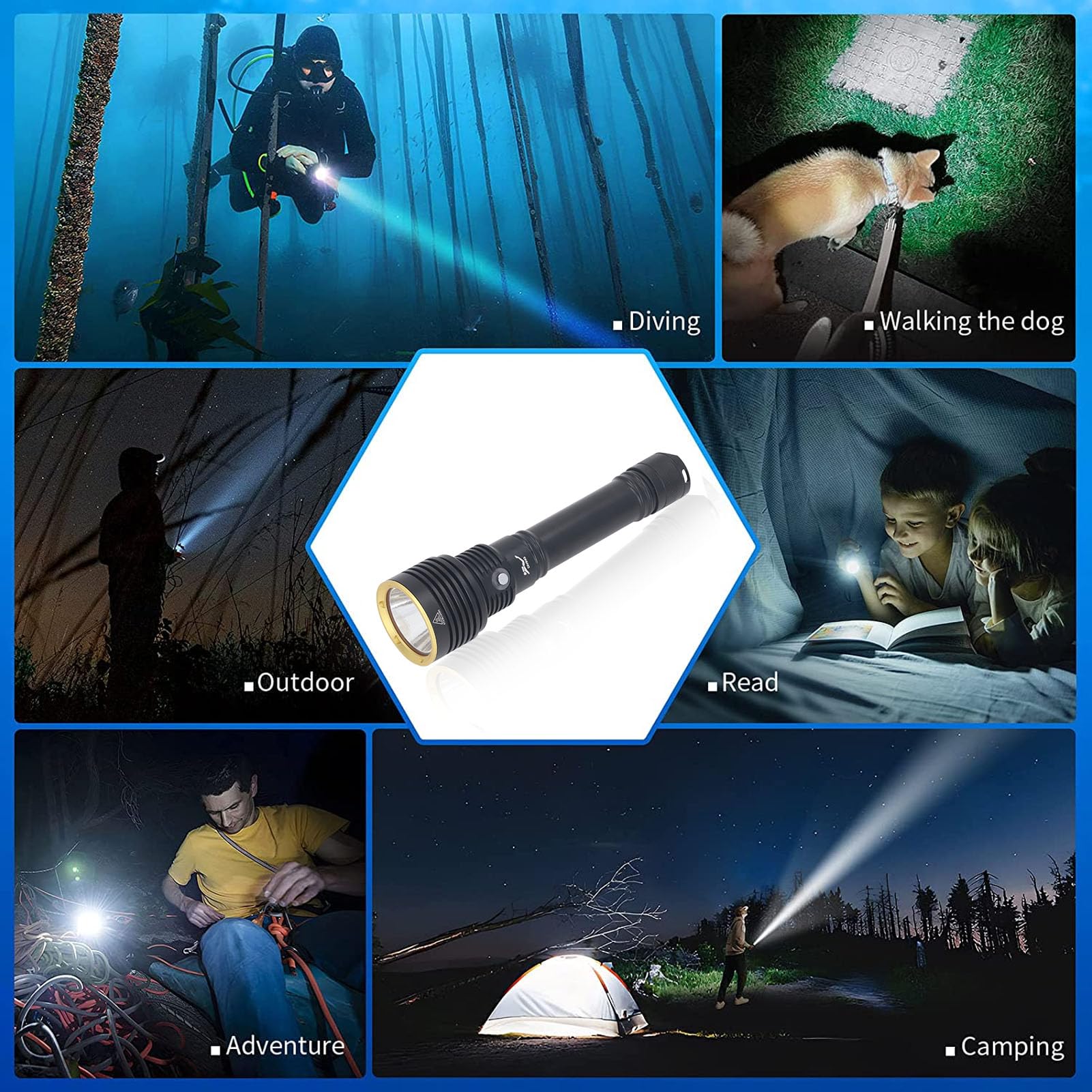 Super jasne światło podwodne IPX8 Wodoodporna 5000LM LED podwodne światło 100 m Podwodne zajęcia na świeżym powietrzu jako eksploracja kempingu Tryb ratunkowy SOS