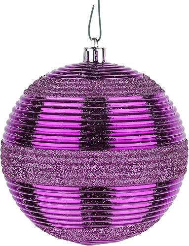 Miniatura 3 de National Tree Company First Traditions - Adornos para árbol de Navidad, color morado con rayas brillantes, juego de 6